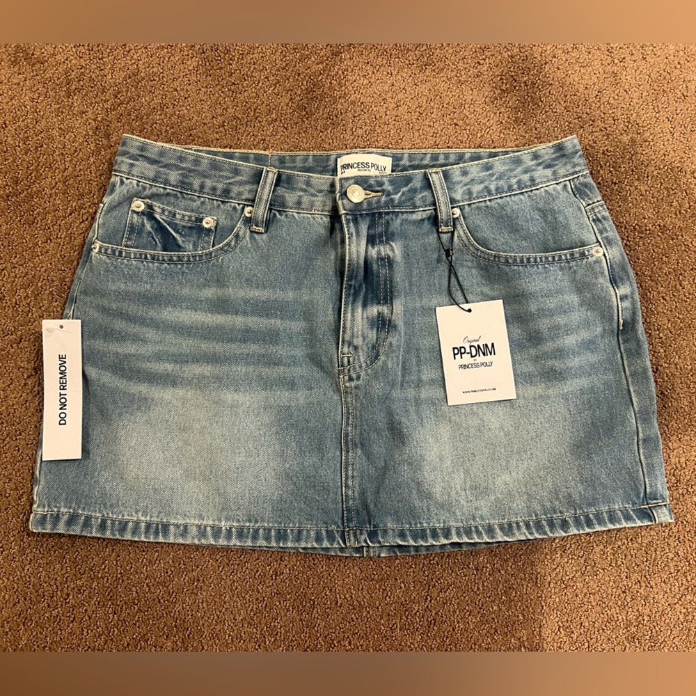 NWT Princess Polly Light Blue Denim Mini Skirt size 8